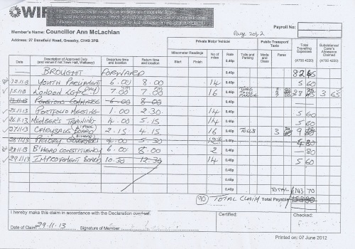 Cllr Ann McLachlan expenses claim 2013 2014 page 14