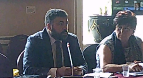 Left an unknown Liverpool City Council councillor talks about filming locations at a meeting of its Constitutional Issues Committee on the 8th September 2014 Right Cllr Sharon Sullivan Labour
