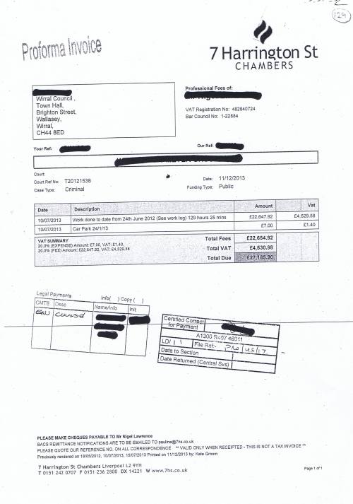 Wirral Council V Meyer Group Limited redacted invoice £27,185.90 Nigel Lawrence QC Liverpool Crown Court