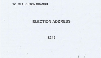 Election Expense Invoice Steve Foulkes Wirral Council election (Claughton ward) 2011 Labour Group Election Address Â£245