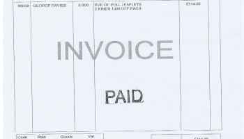 Election Expense Invoice Steve Foulkes Wirral Council election (Claughton ward) 2011 LT Print Group Ltd Â£314