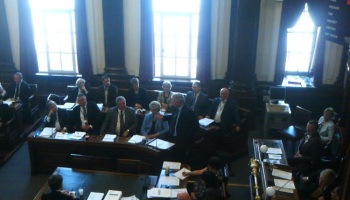 Cllr Jeff Green in the Council Chamber during a debate on revisions to the constitution