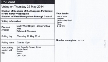 My polling card for the 2014 election (North West Region)
