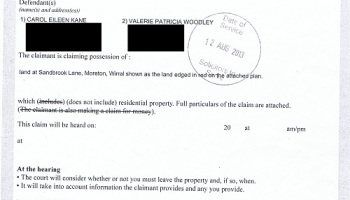 Wirral Council v Kane & Woodley N5 Claim form for possession of property page 1 of 2 redacted thumbnail