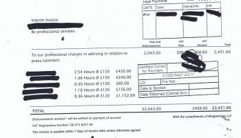 Weightmans invoice Wirral Council press comment Â£2451 60 26 June 2013