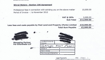 Wirral Waters section 106 agreement interim invoice Wirral Council 20th February 2013 Â£12000