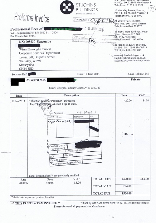 Wirral Council invoice Catherine Rimmer St Johns Buildings 17th June 2013 £504 54