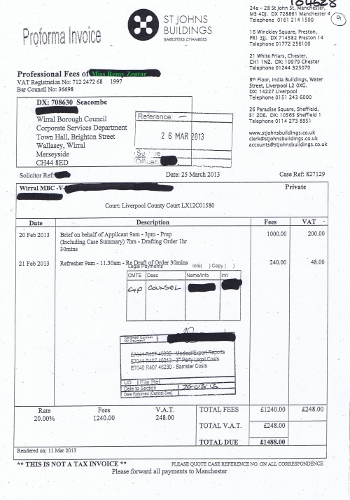 Wirral Council invoice Remy Zentar St Johns Buildings £1,488 25th March 2013 9