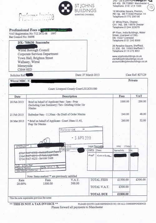 Wirral Council invoice Remy Zentar St Johns Buildings £1,800 27th March 2013 13