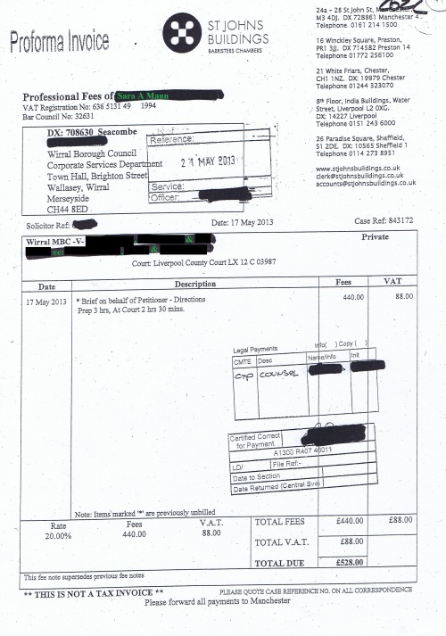 Wirral Council invoice Sara A Mann St Johns Building 17th May 2013 £528 41