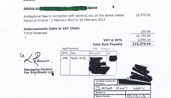 Wirral Council invoice Eversheds Â£15276.96 15th March 2013