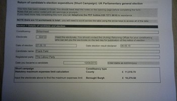 Birkenhead General Election 2015 election expenses return short campaign page 1