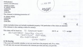 Leasowe Community Homes v Danielle New Claim form for possession of property Page 1 of 2