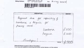 Merseytravel invoice repainting Lambanana Artopia Â£900 27th March 2014