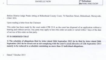 Birkenhead County Court order Leasowe Community Homes v Danielle New 9th October 2013