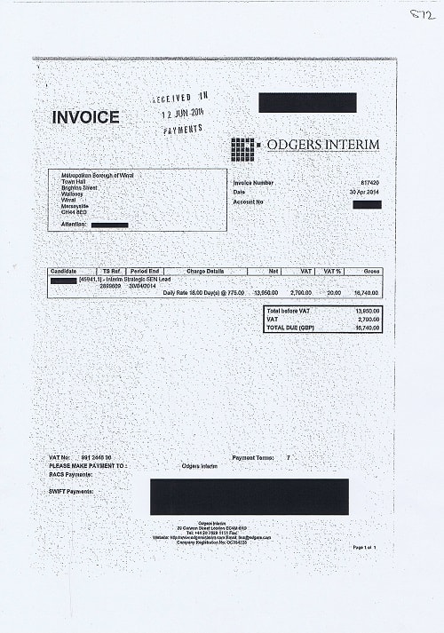 Wirral Council invoice 872 Odgers Interim April 2014 Interim Strategic SEN Lead 18 days @ £775 £16740 thumbnail